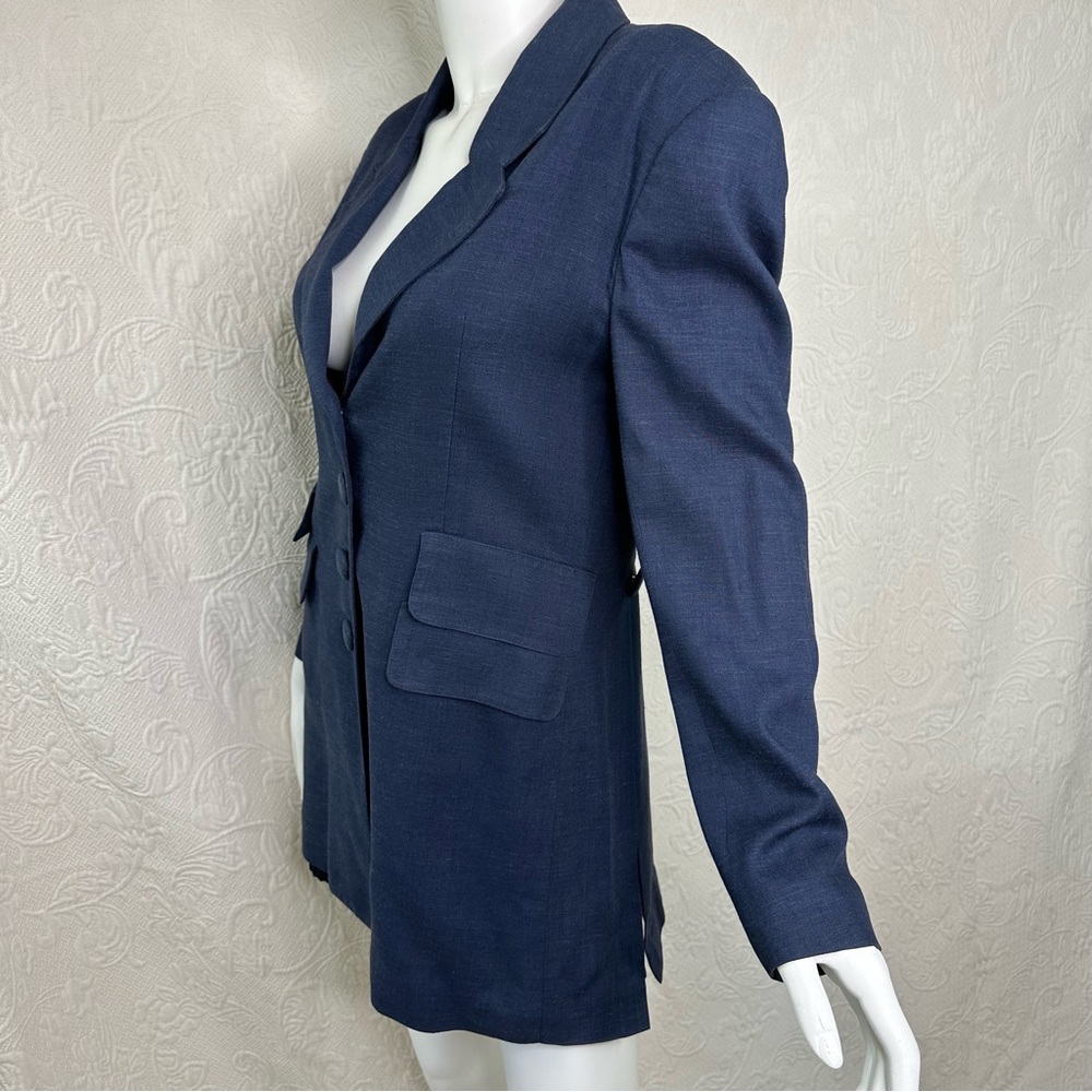Alberto Makali 80s VTG Rayon/Linen Blazer Back Button Tail Detail - Picture 11 of 16